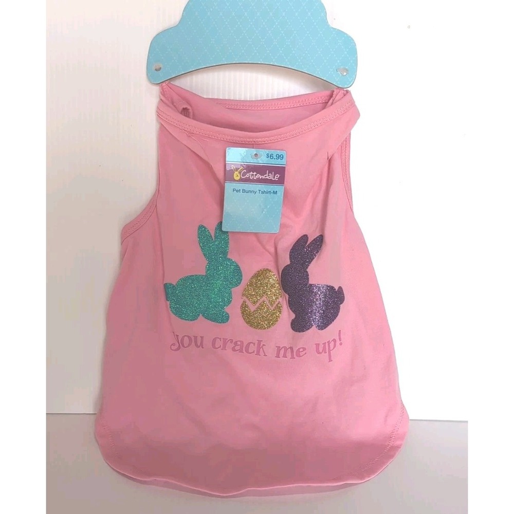 Easter Cottondale Pet Dog Size M Pink Bunny "You Crack Me Up!" T Shirt